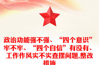 政治功能強不強、“四個意識”牢不牢、“四個自信”有沒有、工作作風實不實查擺問題,整改措施