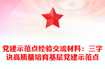 黨建示范點(diǎn)經(jīng)驗(yàn)交流材料:三字訣高質(zhì)量培育基層黨建示范點(diǎn)