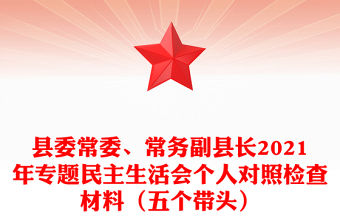 縣委常委、常務副縣長2021年專題民主生活會個人對照檢查材料（五個帶頭）