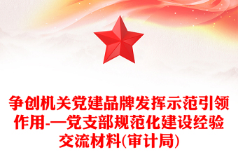 爭(zhēng)創(chuàng)機(jī)關(guān)黨建品牌發(fā)揮示范引領(lǐng)作用-—黨支部規(guī)范化建設(shè)經(jīng)驗(yàn)交流材料(審計(jì)局) 爭(zhēng)創(chuàng)機(jī)關(guān)黨建品牌發(fā)揮示范引領(lǐng)作用-—黨支部規(guī)范化建設(shè)經(jīng)驗(yàn)交流材料(審計(jì)局)