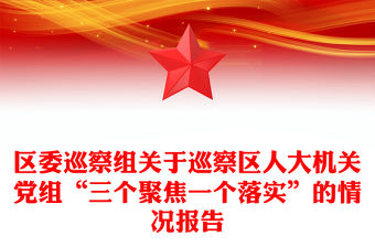 區委巡察組關于巡察區人大機關黨組“三個聚焦一個落實”的情況報告