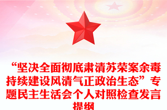 “堅(jiān)決全面徹底肅清蘇榮案余毒持續(xù)建設(shè)風(fēng)清氣正政治生態(tài)”專題民主生活會(huì)個(gè)人對(duì)照檢查發(fā)言提綱