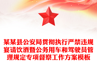 某某縣公安局貫徹執(zhí)行嚴禁違規(guī)宴請飲酒暨公務用車和駕駛員管理規(guī)定專項督察工作方案模板