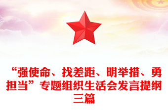 “強(qiáng)使命、找差距、明舉措、勇?lián)?dāng)”專題組織生活會(huì)發(fā)言提綱三篇
