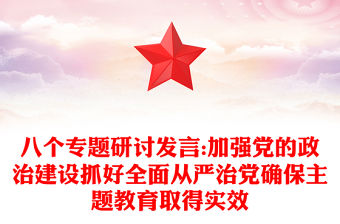 八個專題研討發言:加強黨的政治建設抓好全面從嚴治黨確保主題教育取得實效