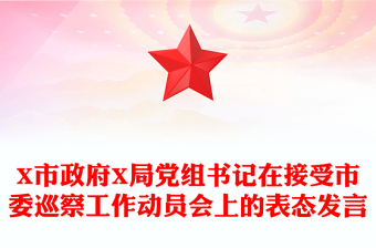 X市政府X局黨組書記在接受市委巡察工作動員會上的表態(tài)發(fā)言