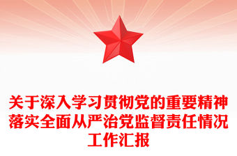 關于深入學習貫徹黨的重要精神落實全面從嚴治黨監督責任情況工作匯報