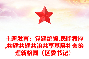 主題發(fā)言：黨建統(tǒng)領(lǐng),民呼我應(yīng),構(gòu)建共建共治共享基層社會(huì)治理新格局（區(qū)委書(shū)記）