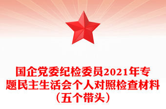 國企黨委紀檢委員2021年專題民主生活會個人對照檢查材料（五個帶頭）