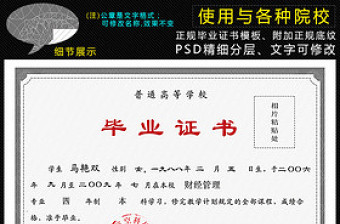 高等学校大学毕业证书PSD设计模板