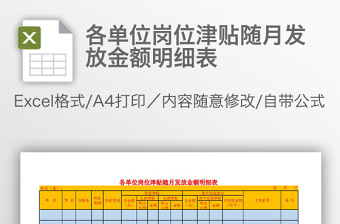 各單位崗位津貼隨月發(fā)放金額明細(xì)表