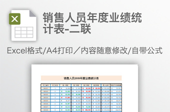 銷售人員年度業(yè)績統(tǒng)計(jì)表-二聯(lián)