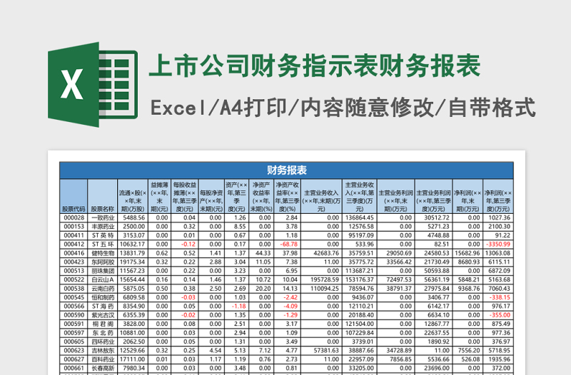 上市公司财务指示表财务报表