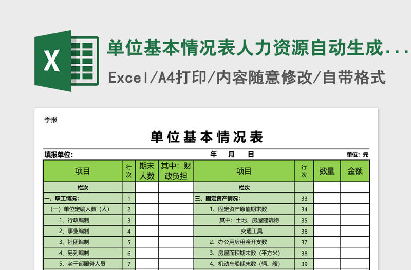 单位基本情况表人力资源自动生成excel表格模板