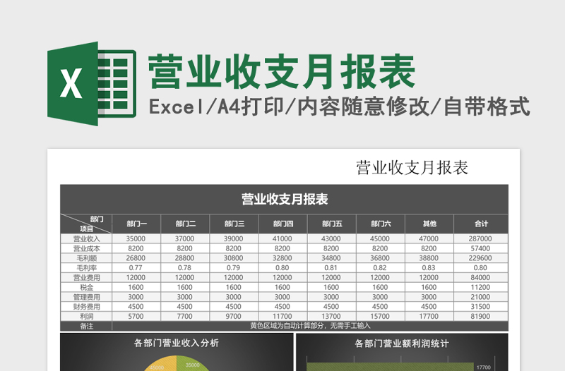 营业收支月报表excel模板