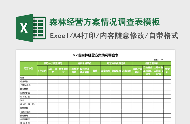 森林经营方案情况调查表excel表格模板