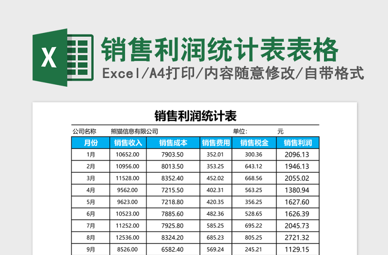 销售利润统计表Excel模板表格