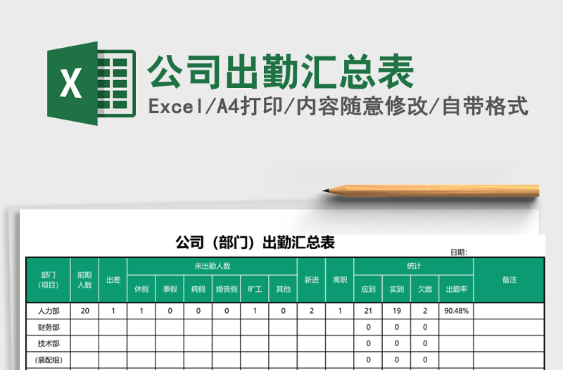 公司出勤汇总表Excel表格模板