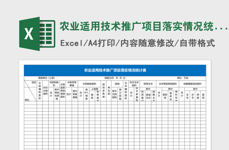 农业适用技术推广项目落实情况统计表Excel模板