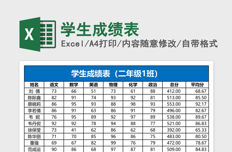 学生成绩表Excel表格