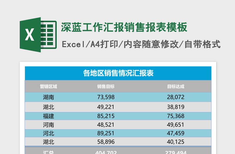 深蓝工作汇报销售报表excel表格模板