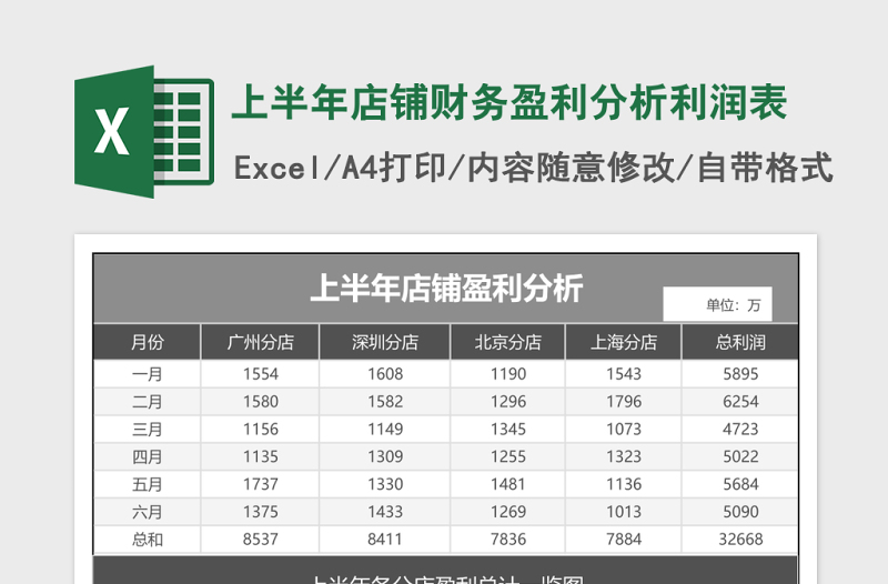 上半年店铺财务盈利分析利润表