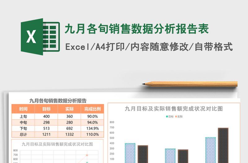 九月各旬销售数据分析报告表Excel模板