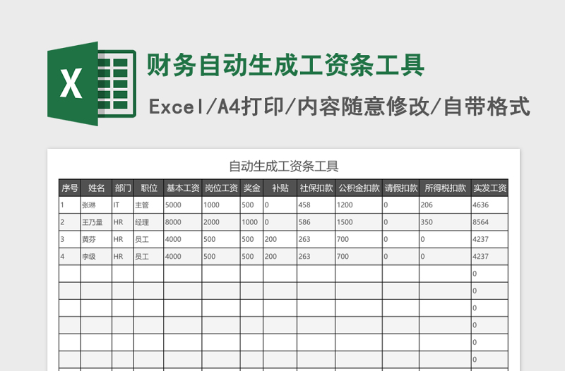 财务自动生成工资条工具