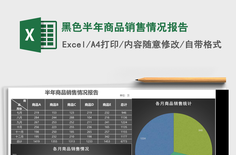 黑色半年商品销售情况报告excel模板