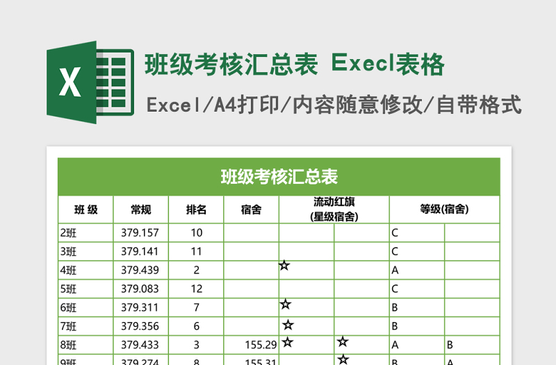 班级考核汇总表 Execl表格