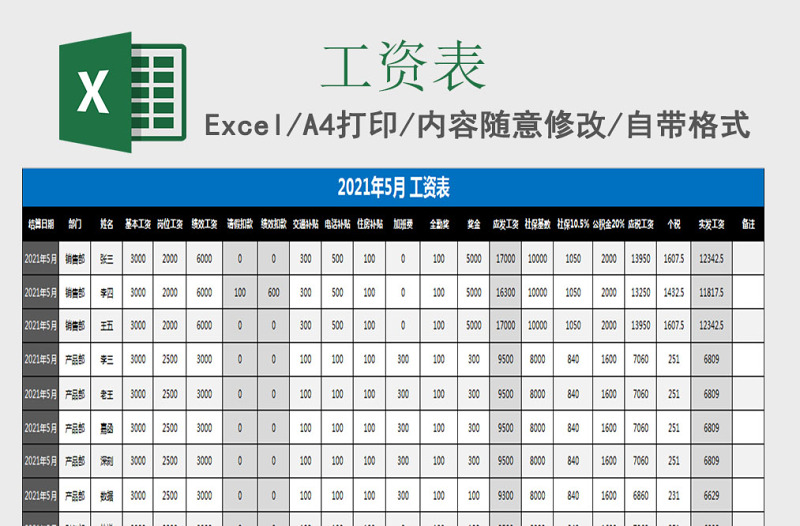 工资表自动生成工资条excel模板