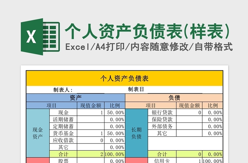 个人资产负债表Excel