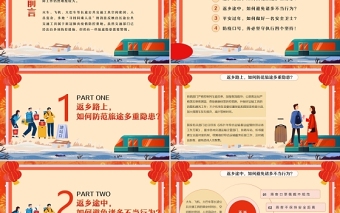 2022春运防疫PPT红色卡通中国风春运防疫平安回家防疫指南宣传模板