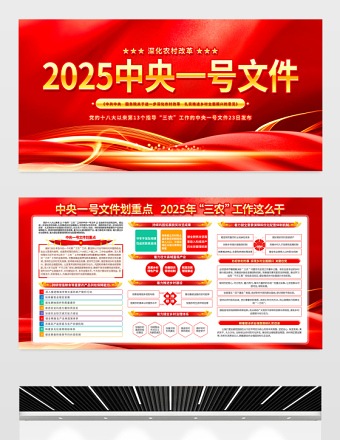 2025中央一号文件展板红色光效进一步深化农村改革扎实推进乡村全面振兴要点宣传栏