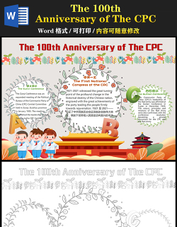庆祝中国共产党成立100周年英语手抄报2021七一建党节英文小报模板