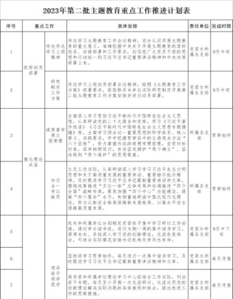2023年第二批主题教育重点工作推进计划表