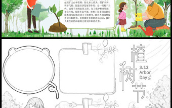 2023植树节手抄报童趣卡通3月12日植树节介绍电子小报模板