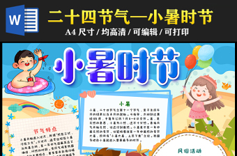 2023小暑手抄报夏日清凉卡通风中国传统二十四节气小暑时节电子小报模板
