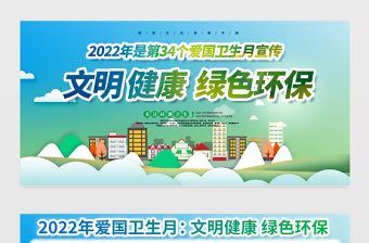 2022文明健康綠色環保展板卡通風全國愛國衛生月知識宣傳欄模板