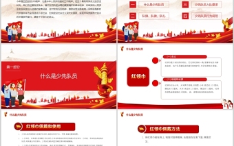 2021鲜艳的红领巾PPT红色卡通中国少年先锋队少先队礼仪基本规范主题课件模板