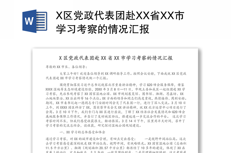 X区党政代表团赴XX省XX市学习考察的情况汇报