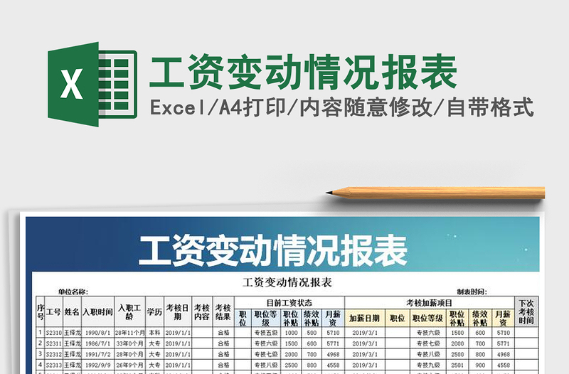 2022年工资变动情况报表