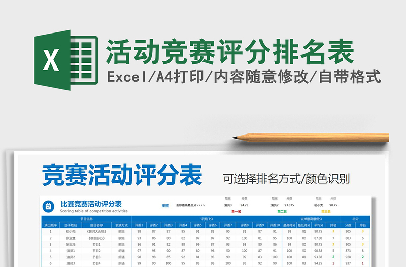 2021活动竞赛评分排名表免费下载