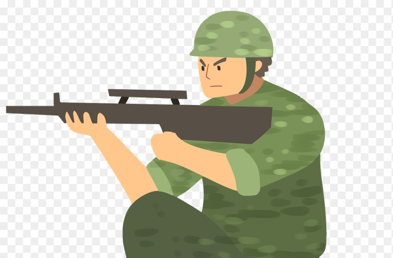 创意插画下蹲射击的士兵军人党政免抠元素素材