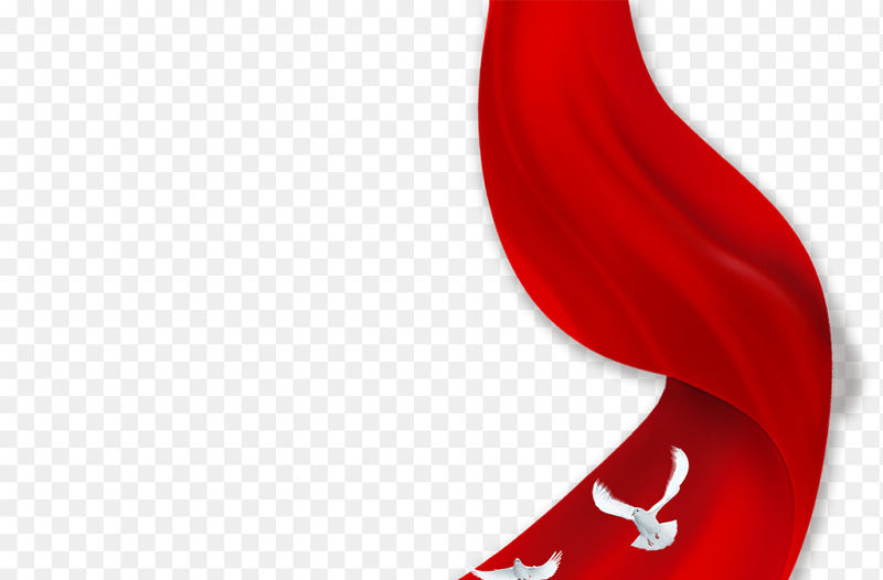 红色飞扬的飘带丝带建筑物剪影飞翔的和平鸽装饰党政元素素材