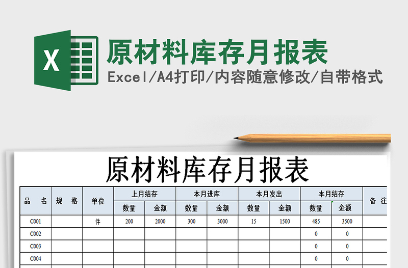 2021年原材料库存月报表