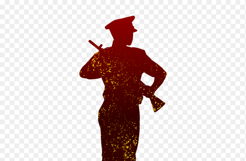 暗红色军人士兵背影金色光点装饰剪影党政免抠元素素材