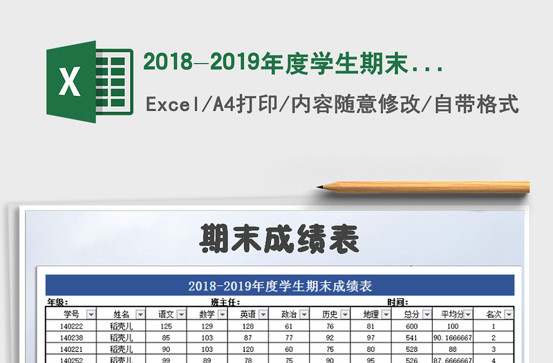 2022年2018-2019年度学生期末成绩表