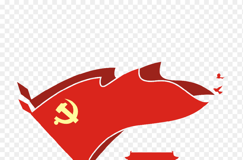 红色党建旗帜图标天安门剪影简约免抠素材