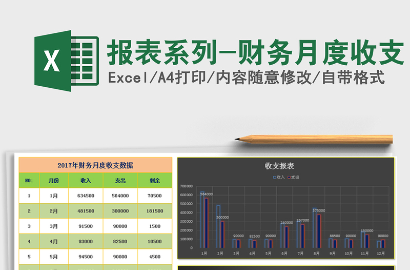 2021年报表系列-财务月度收支